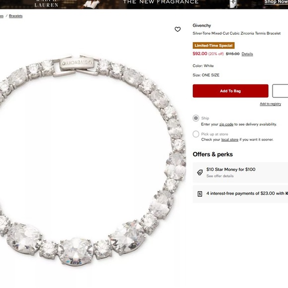 Givenchy Silver-Tone Cubic Zirconia Bracelet - Picture 1 of 6